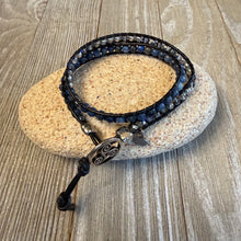 Load image into Gallery viewer, Blue Aventurine double wrap black leather