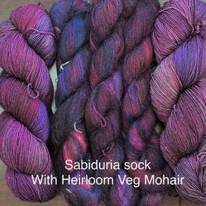 sabiduria sock with heirloom veg mohair